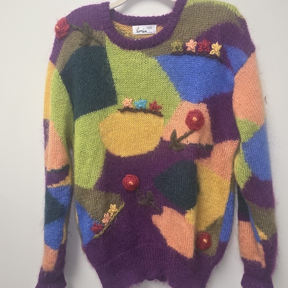 Colorful Floral Patchwork Sweater